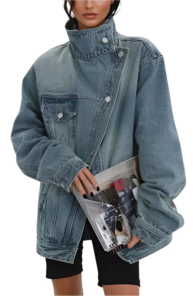 Dames Oversized Denim Jas Asymmetrisch Design