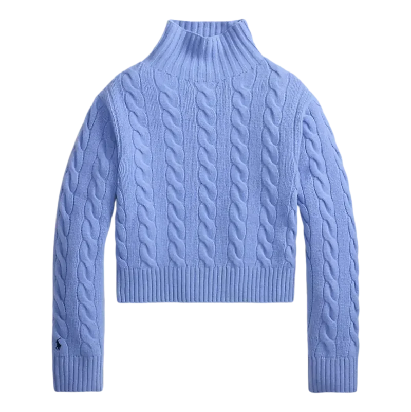 Polo Ralph Lauren Wollen-kasjmier kabeltrui met turtleneck - Lichtblauw