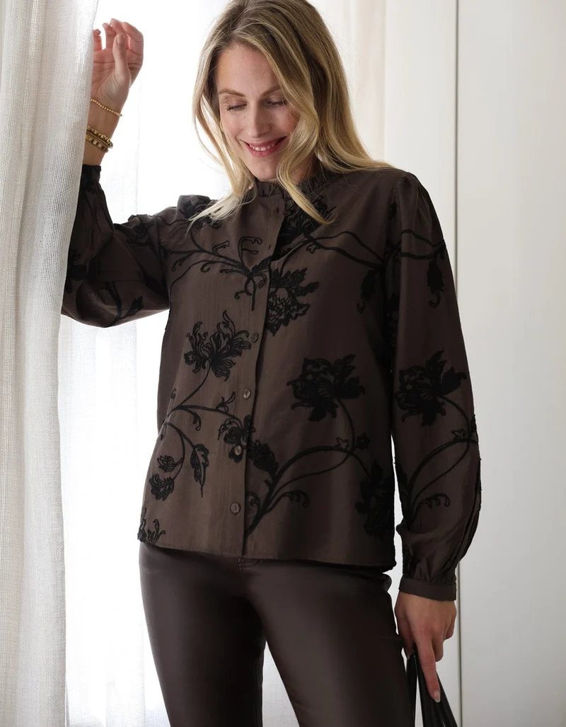 Blouse Ruche | Chocolate Brown / Black