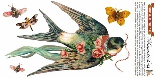 Kaartje Of Kip Muursticker Zwaluw Met Bloemen