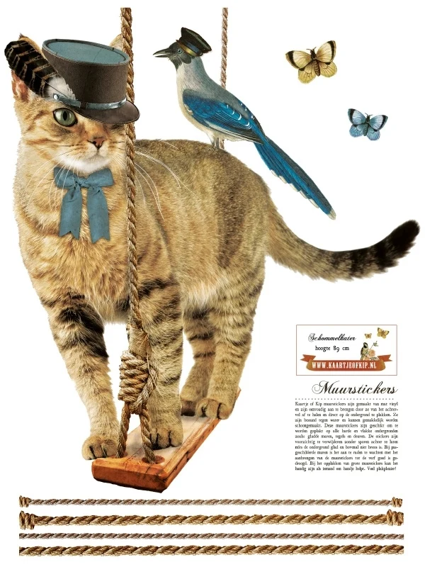 Kaartje Of Kip Muursticker Schommelkater