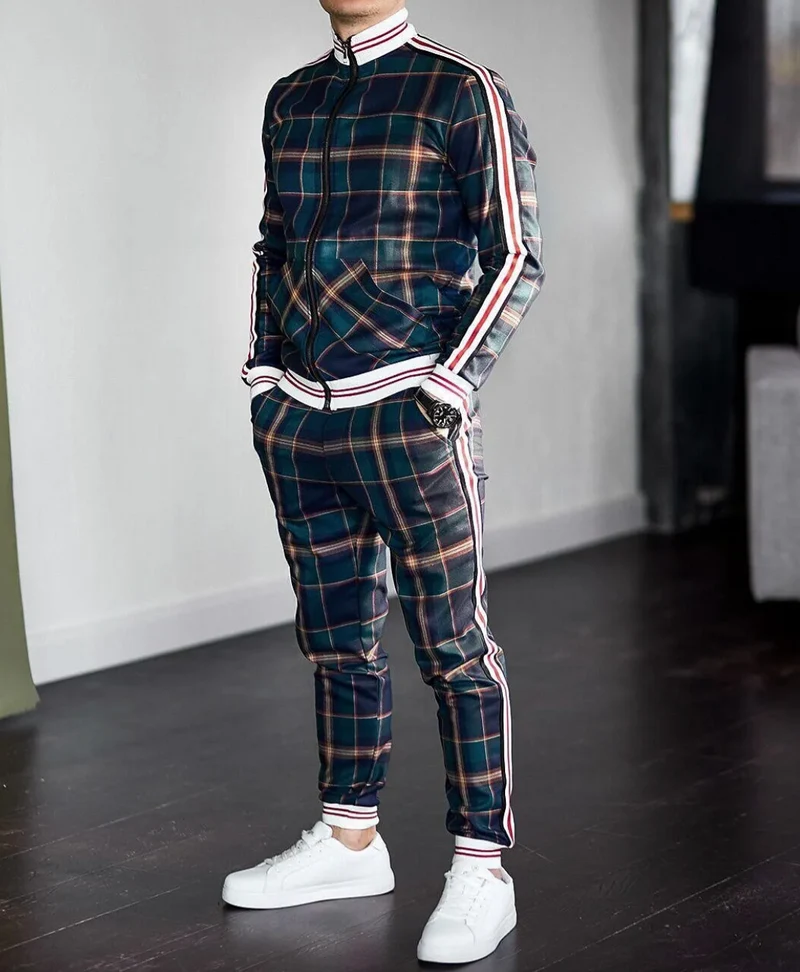 Heren Casual Set Lange Mouwen Polyestermix Met Opstaande Kraag