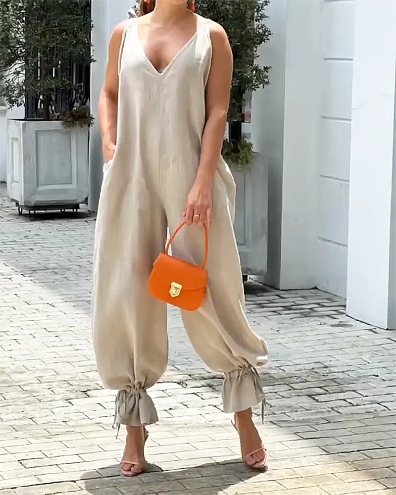 Dames Jumpsuit Mouwloos V-Hals Lichtgewicht Polyester