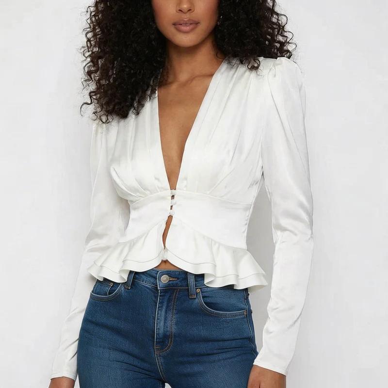Selmira | Peplum Blazer Top met Diepe V-hals
