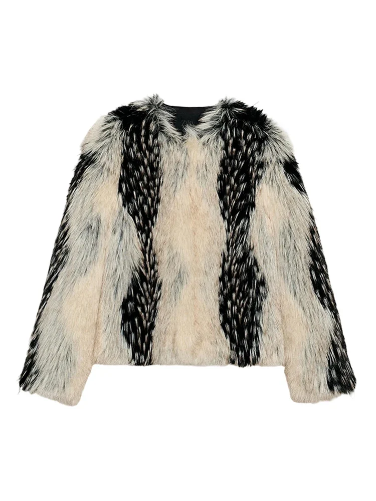 Solayne Faux Fur Coat | Zwart-Crème Faux Fur Jas met Statement Look
