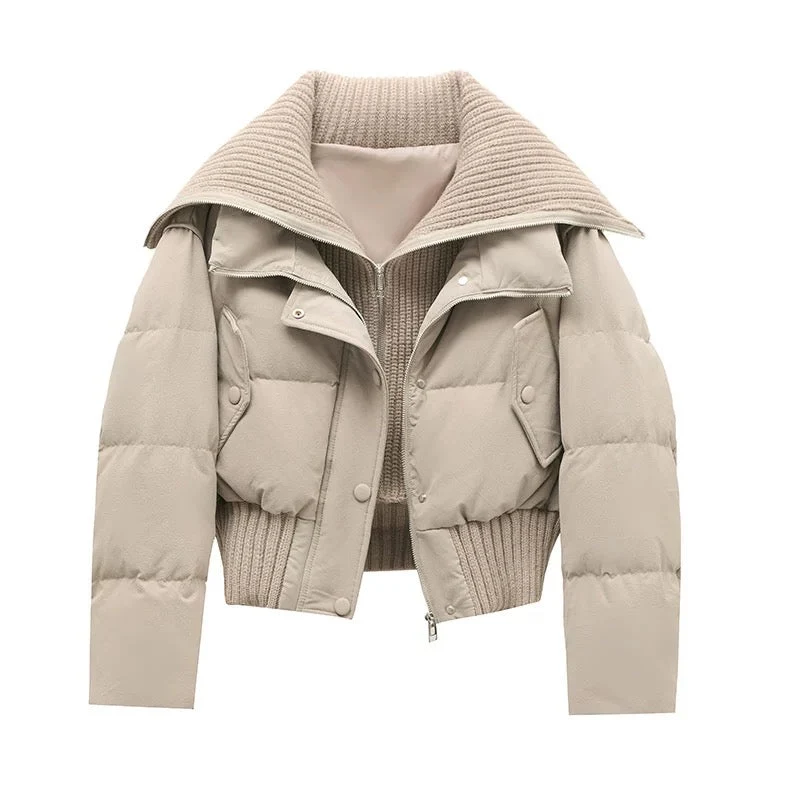 Norelle | Cropped Gewatteerde Jas met Brede Kraag & Geribde Taille