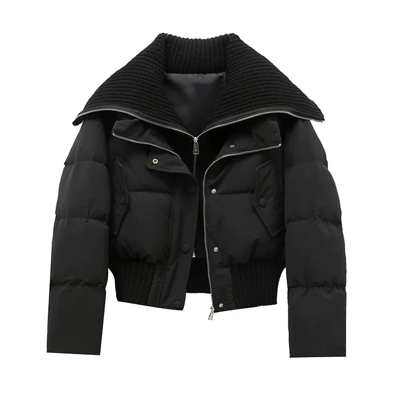 Norelle | Cropped Gewatteerde Jas met Brede Kraag & Geribde Taille