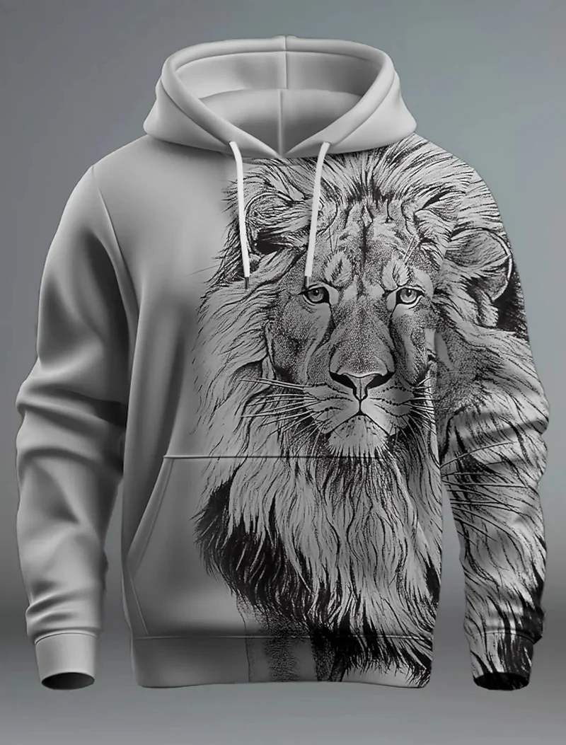 Heren Hoodie Leeuwontwerp Casual Katoenmix