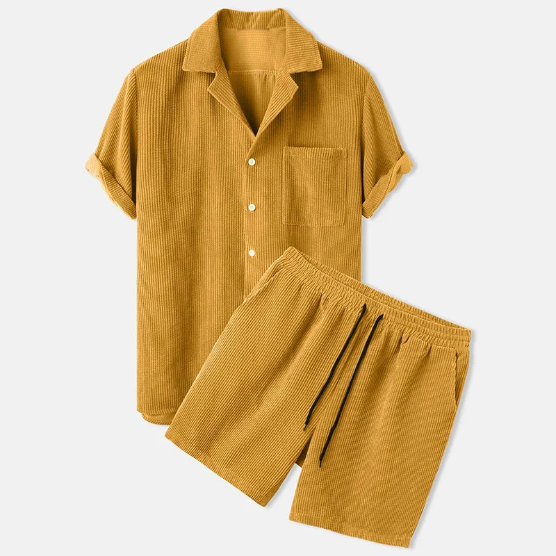 Heren Zomer Outfit Snoerbroek en Shirt Set Casual Koordmateriaal