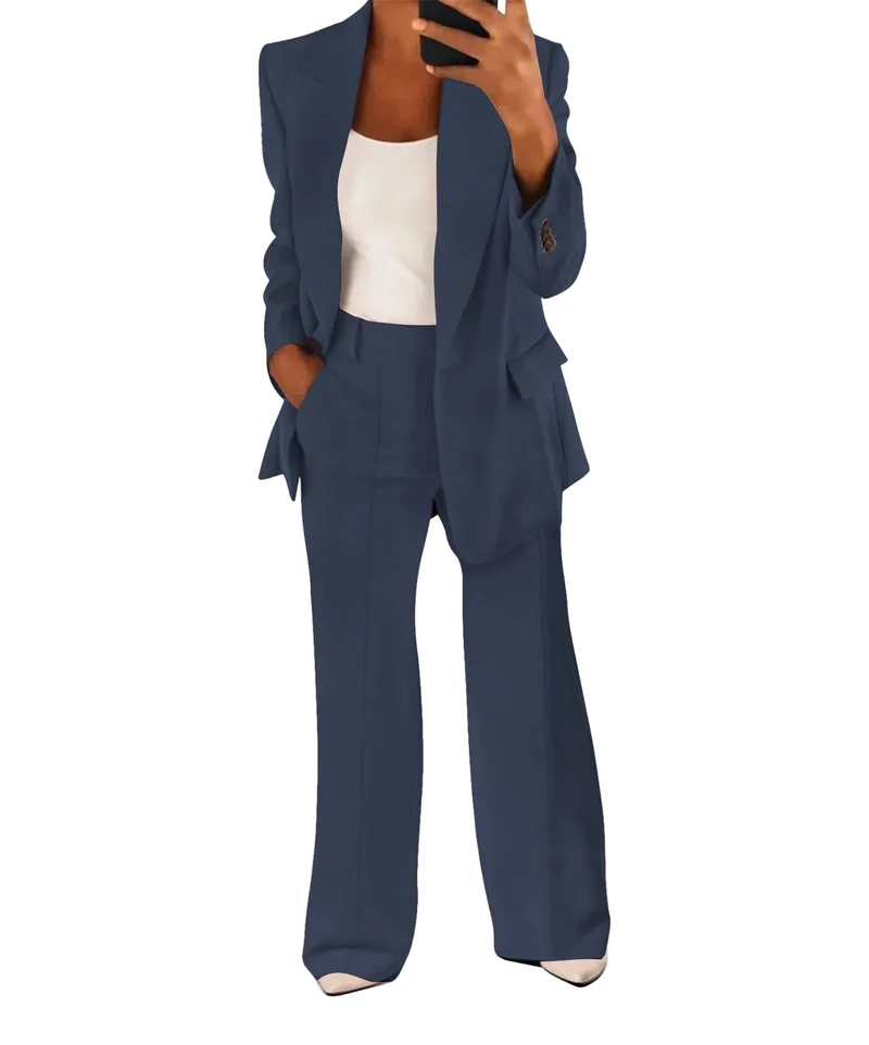Dames Set Blazer en Wijde Broek Elegant