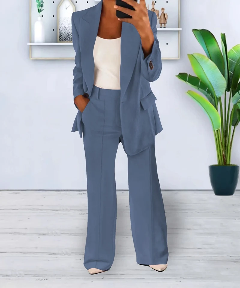 Dames Set Blazer en Wijde Broek Elegant