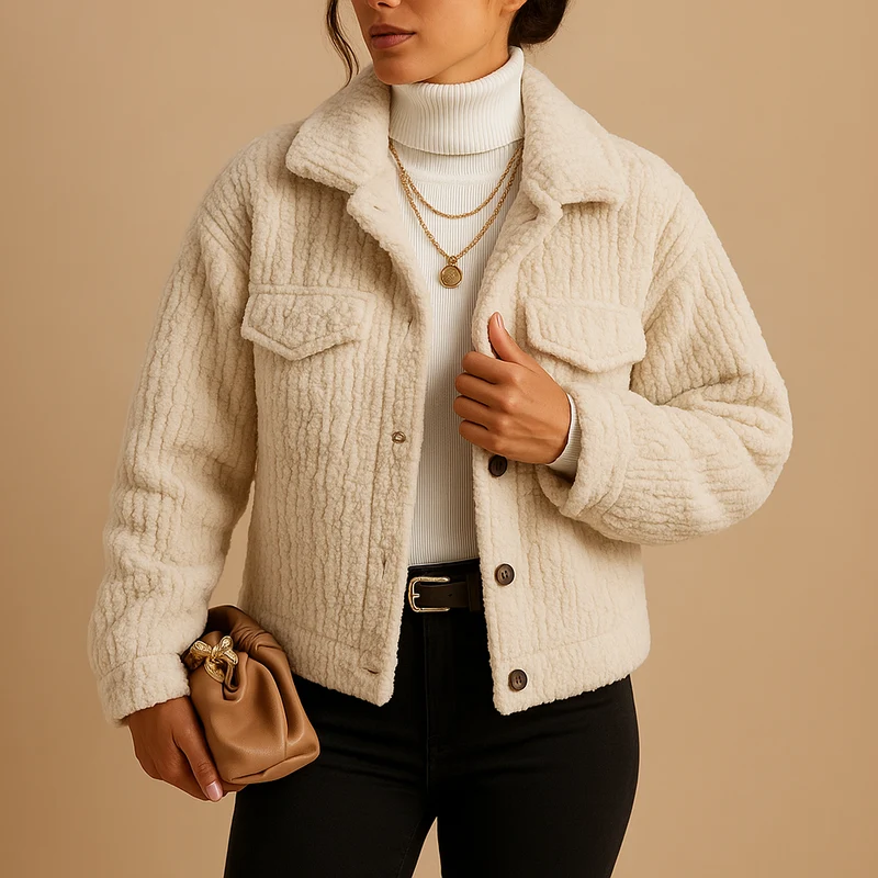 Oversized zachte jas met parelknopen voor dames | Milou