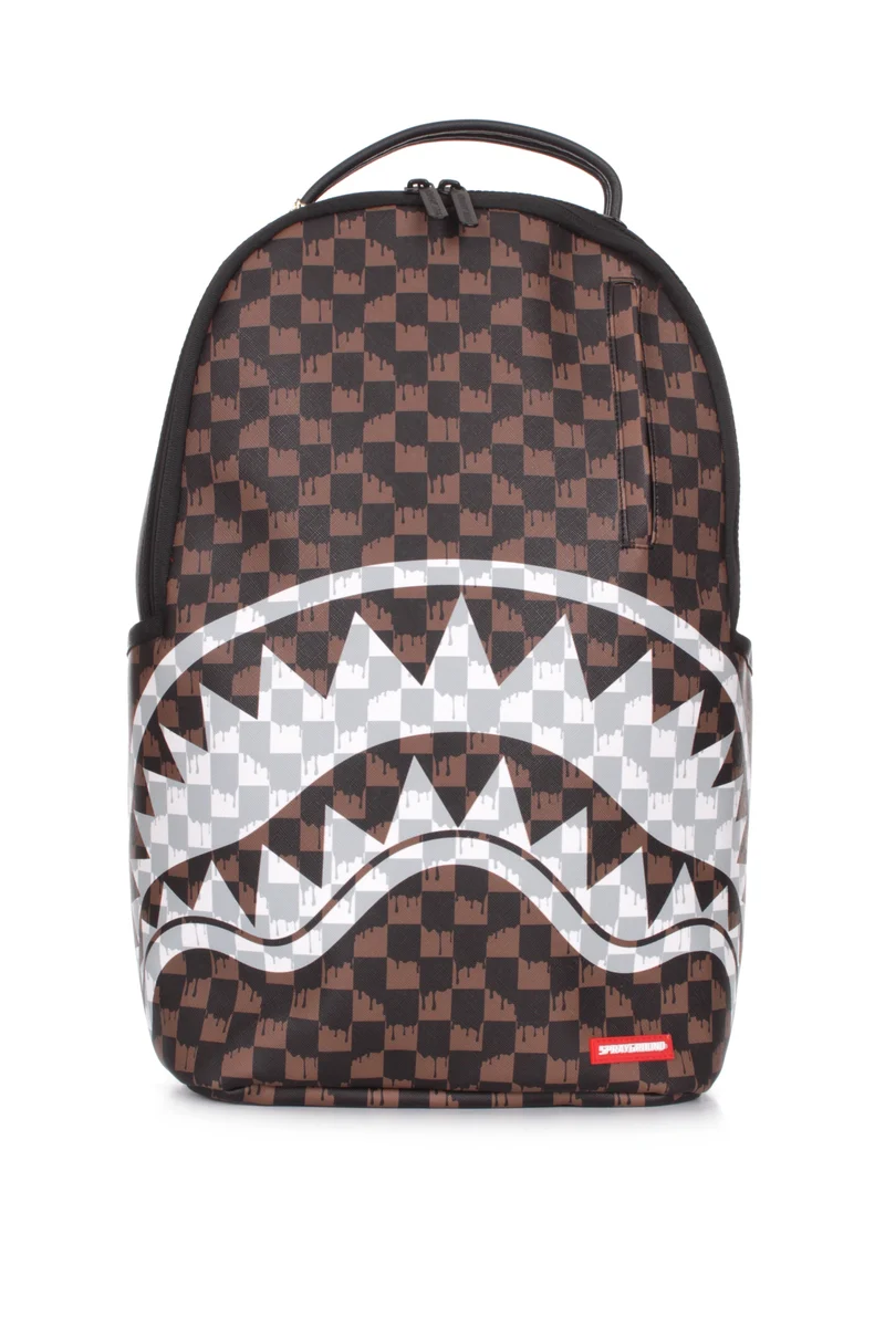 SPRAYGROUND TAS BROWN AND CREAM DRIP CHECK SHARK MULTI