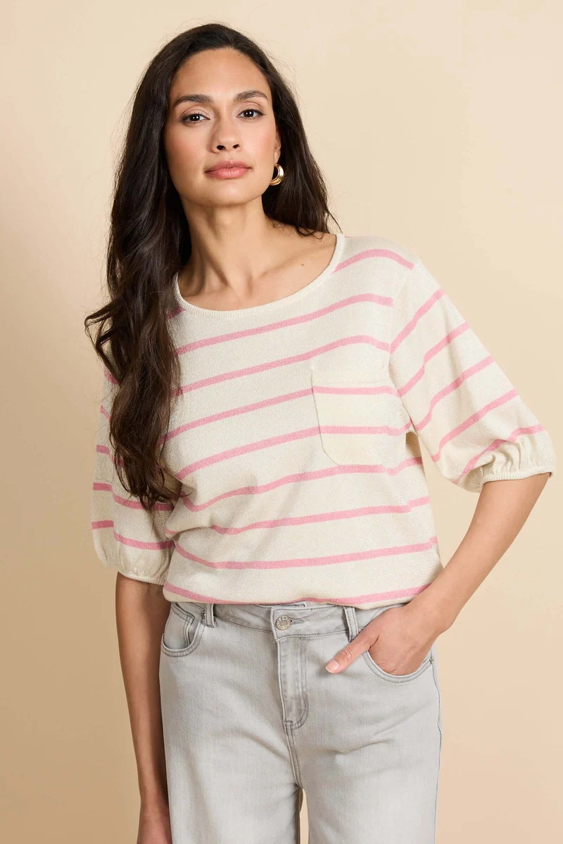 G-maxx, Genoveva knitting top, Wool White/Pretty Pink