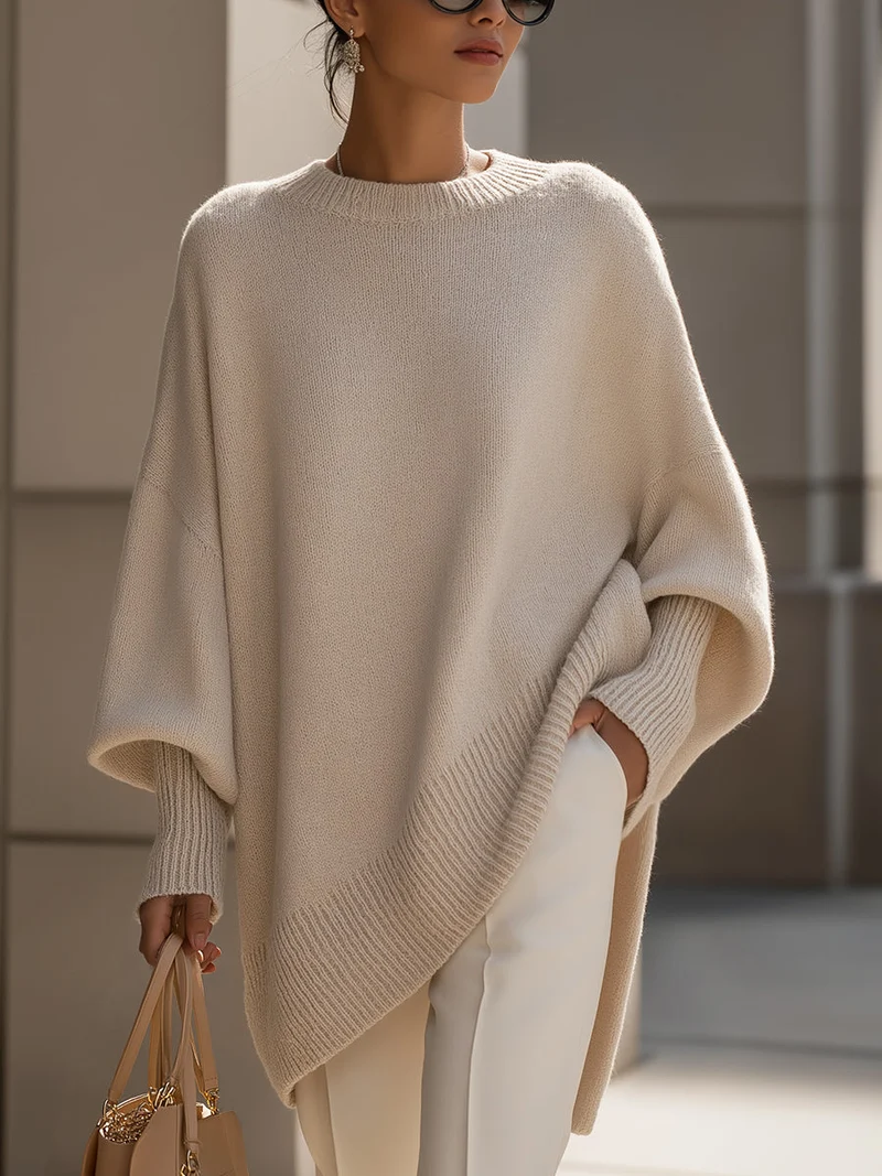 Fenne | Oversized Gebreide Trui Dames met Vleermuismouw & Ronde Hals