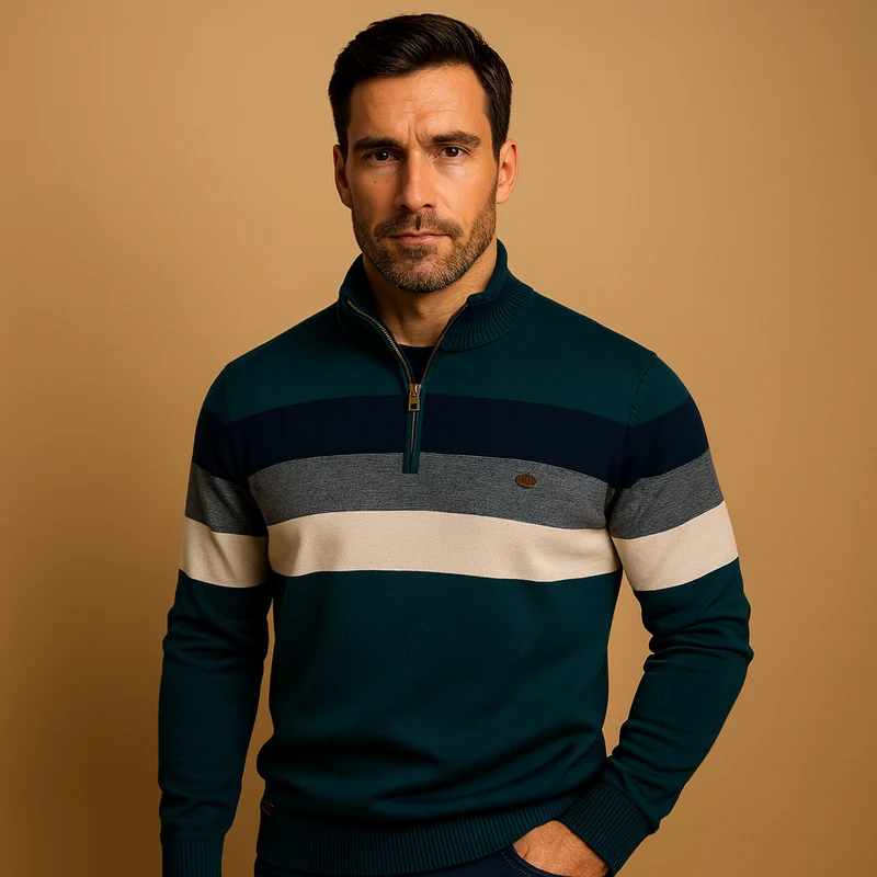 Retro gestreepte pullover met rits voor heren | Marcel
