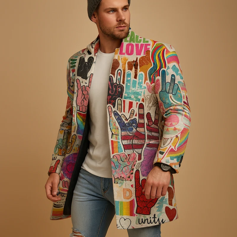 Lange herenmantel met grafisch design | Florian