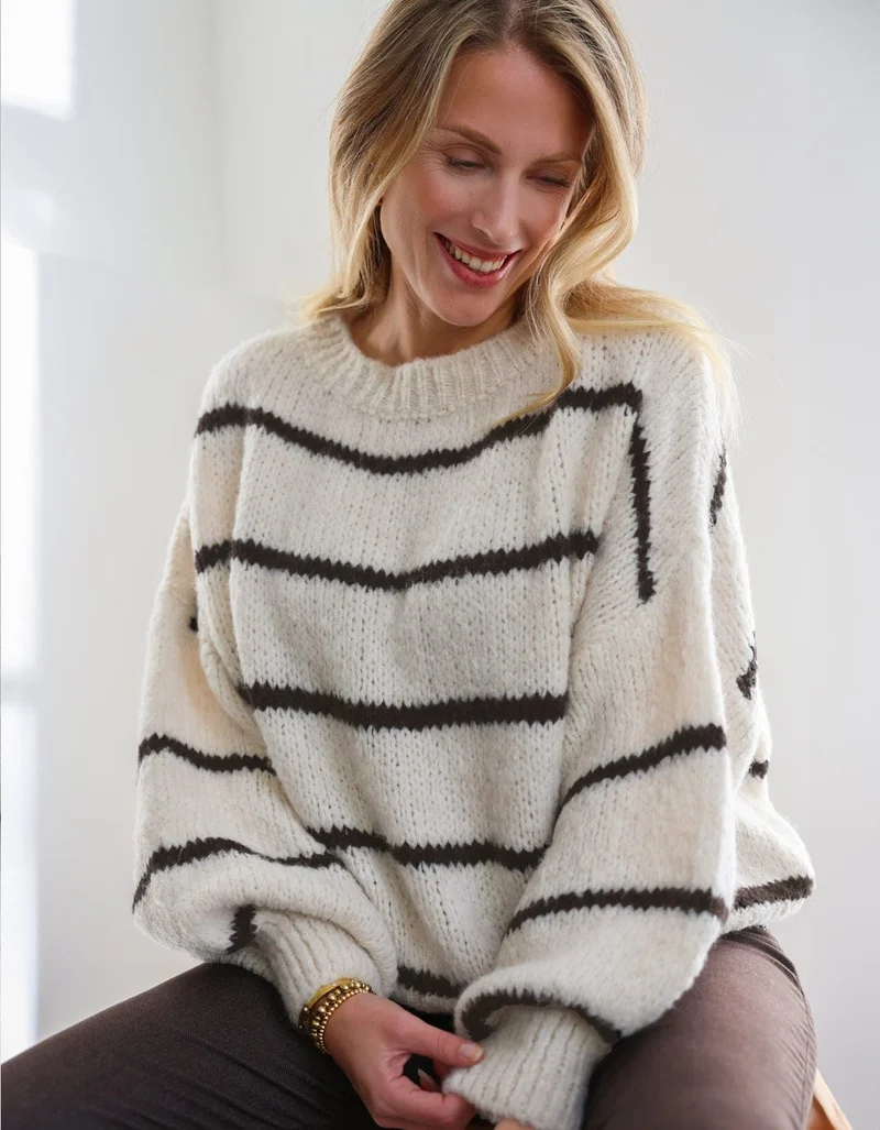 Pull Stripe | Beige/Chocolate Brown