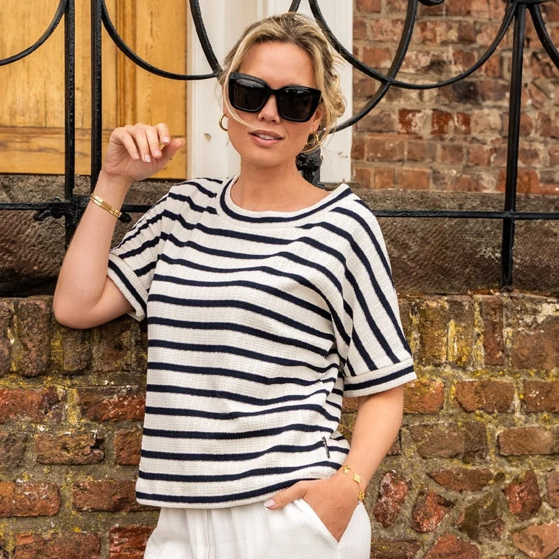 Top Knitted | Donkerblauw/Ecru