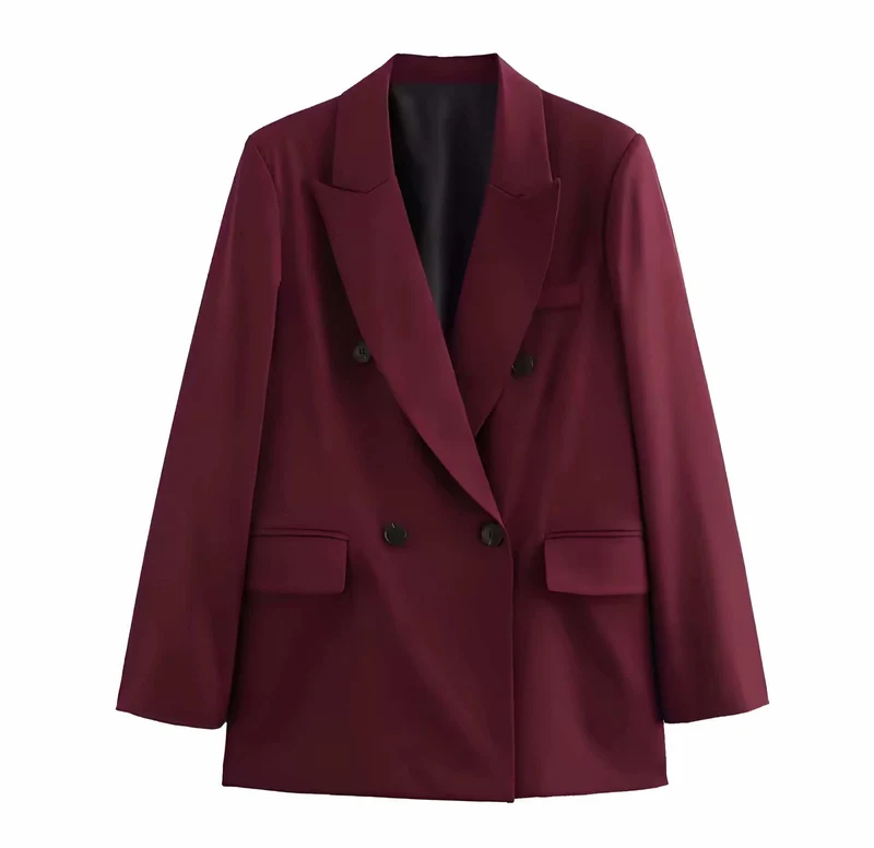 Valenne | Double-Breasted Blazer in Bordeaux met Rechte Fit & Reverskraag