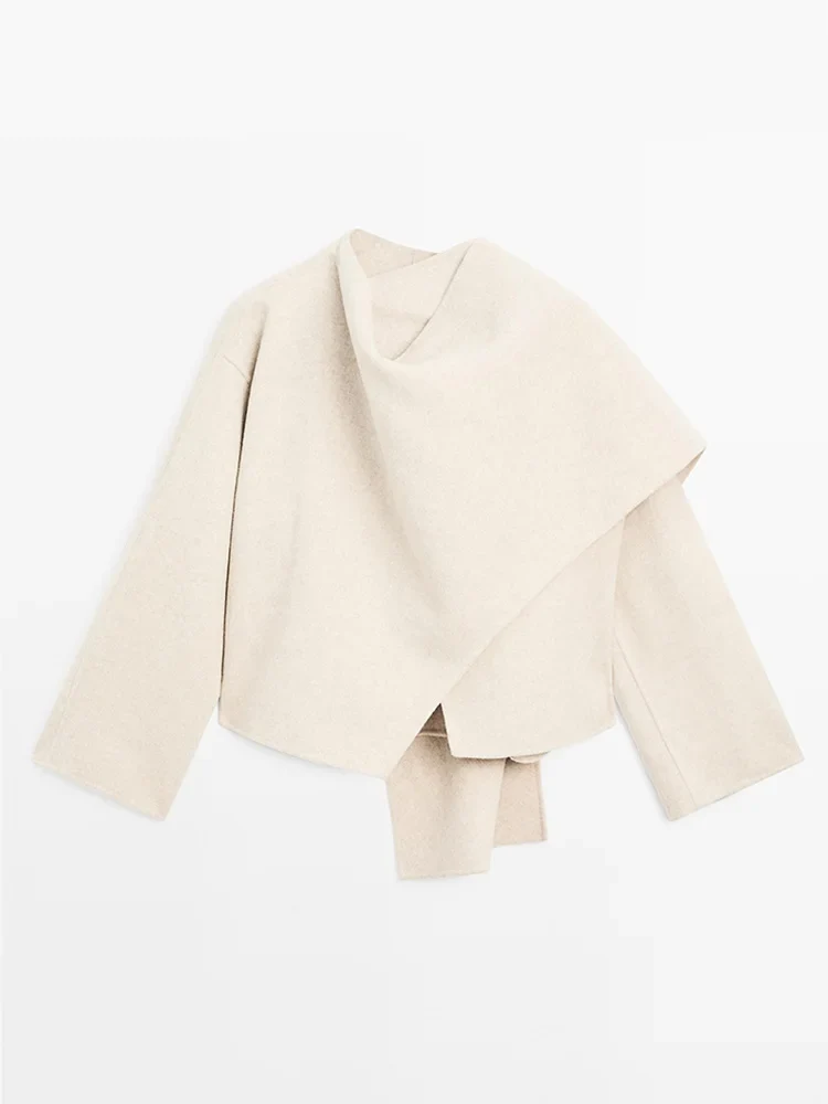 Aveline Asymmetrische Jas | Dames jas met wolmix & sjaaldetail
