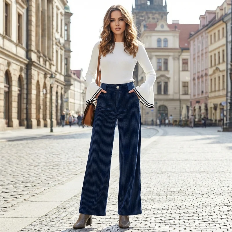 Lioré Wide Leg Corduroy Broek | High Waist Pantalon