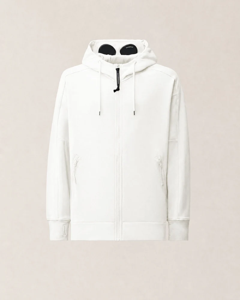 CP COMPANY JOGGING TOP DIAGONAL RAISED FLEECE GOGGLE ZIP OFF WHITE