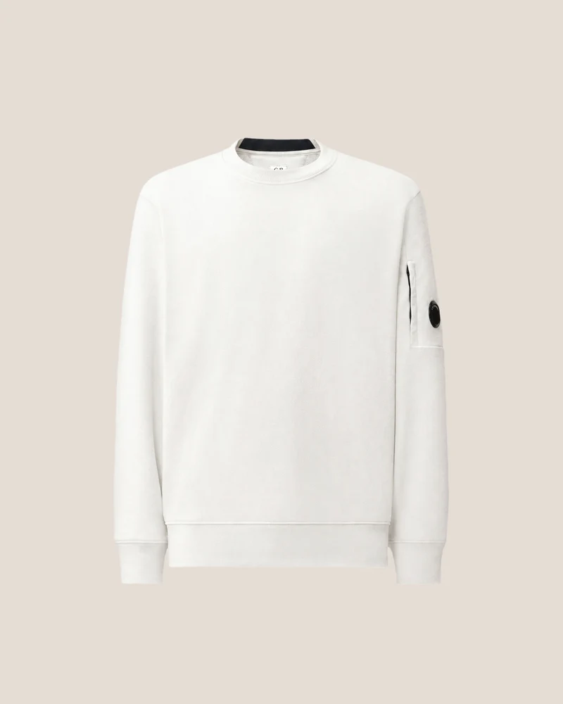 CP COMPANY SWEATER DIAGONAL RAISED FLEECH CREWNECK LENS OFF WHITE