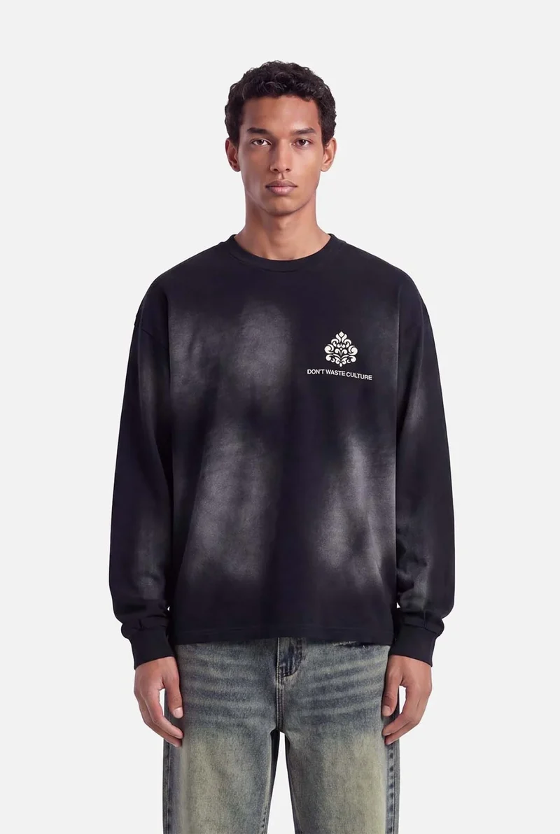 DONT WASTE CULTURE T-SHIRT FADE LONG SLEEVE ZWART