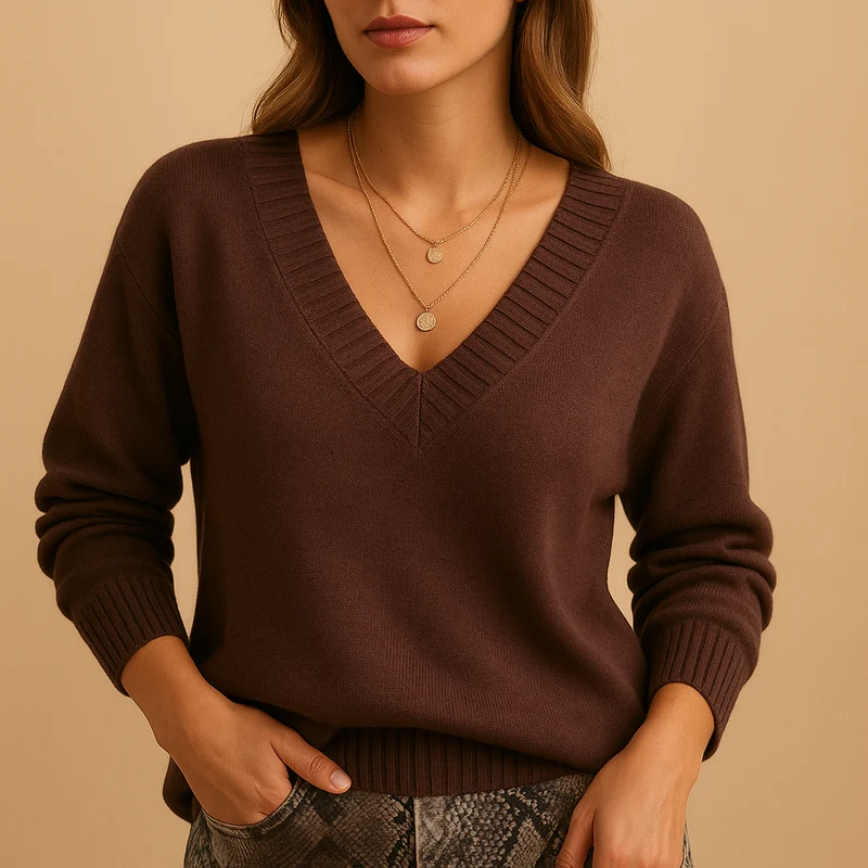 Gebreide V-hals trui in casual fit voor dames | Milou