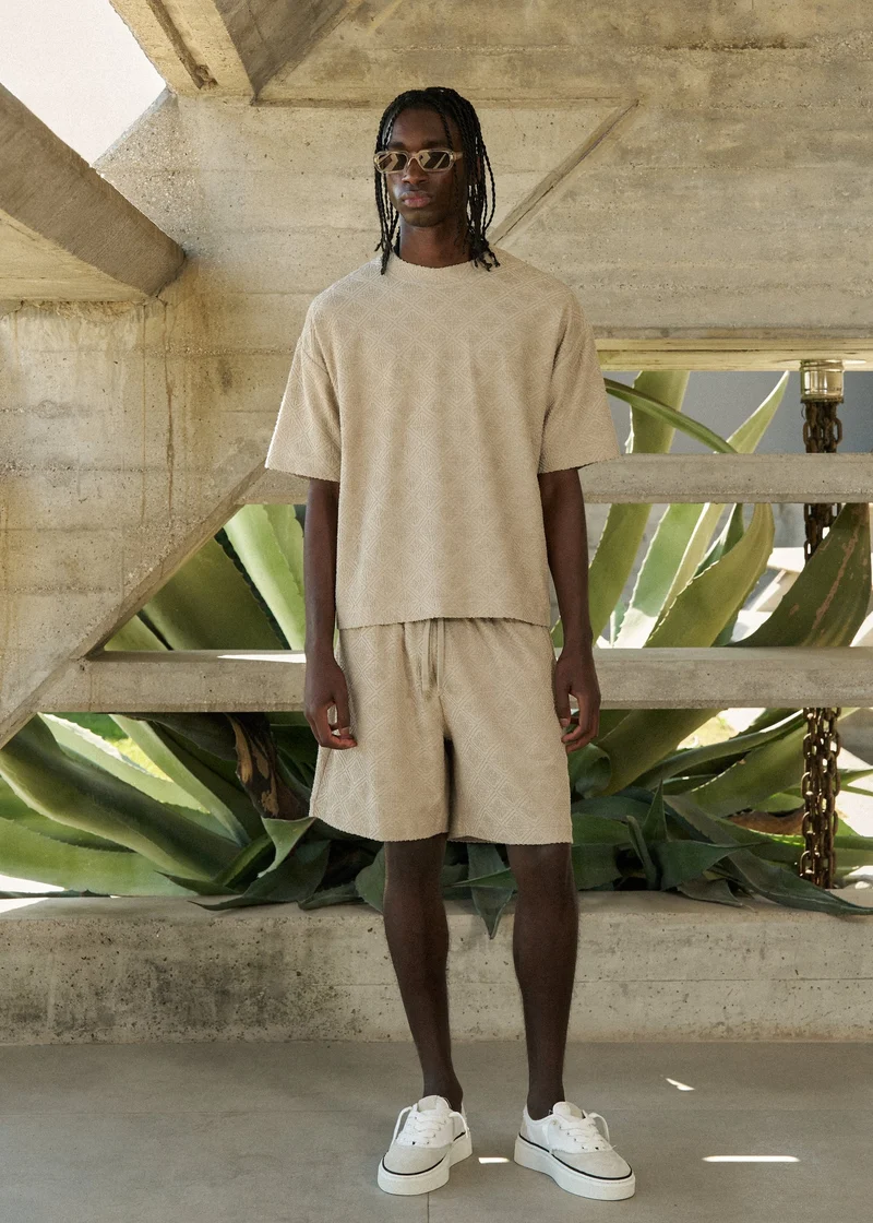 THE COUTURE CLUB SHORT TOWELING JACQUARD EMBLEEM SHORTS L-BRUIN