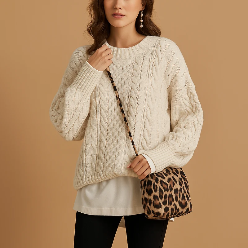 Oversized chunky gebreide damestrui met ronde hals | Lotte