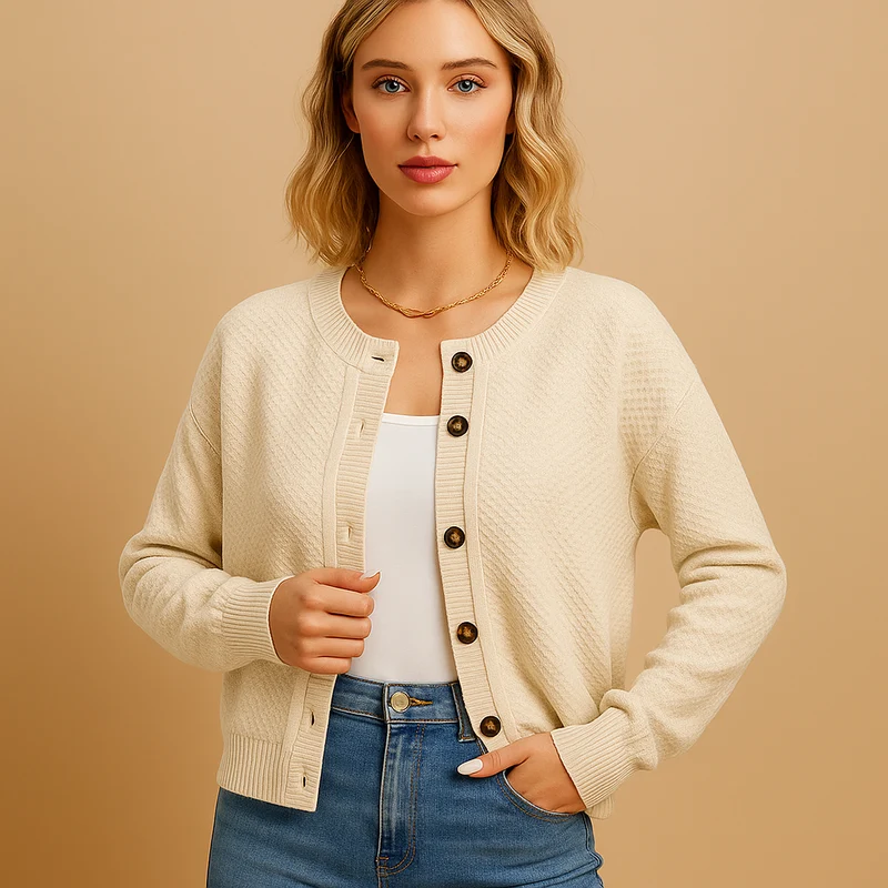 Gebreid damesvest met knopen | Annabel
