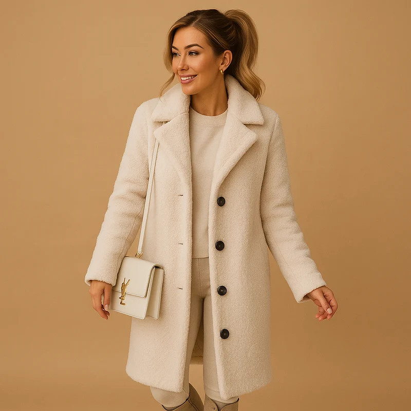 Lange teddy jas in beige voor dames | Nienke