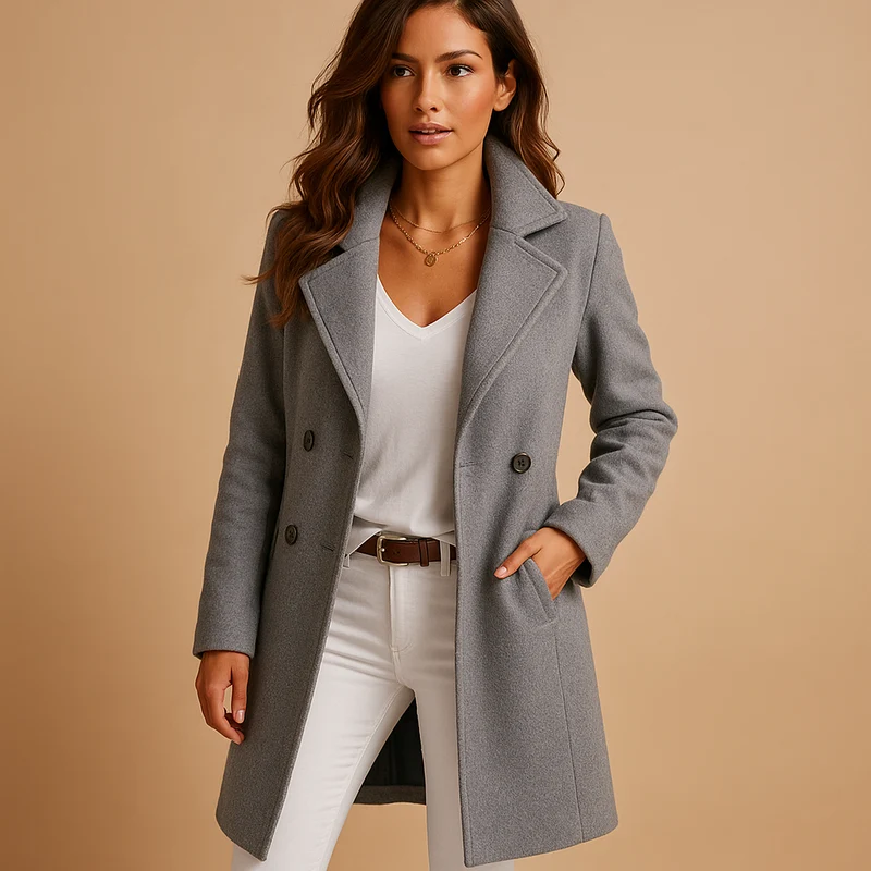 Lange elegante damesjas met knopen | Milou