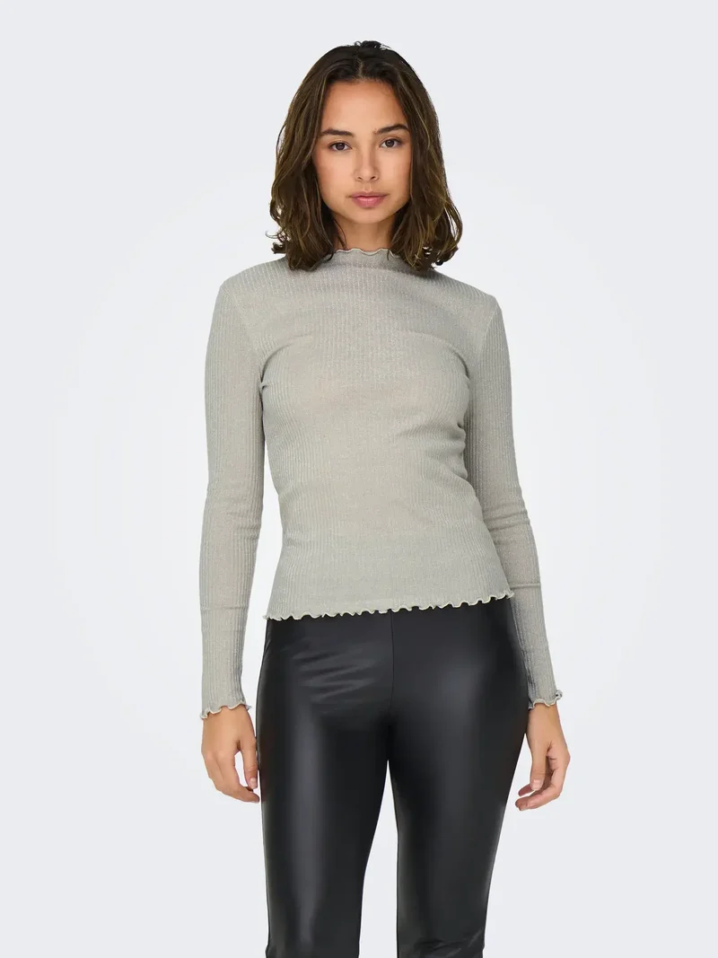 Only Dames Glitter Top EMMA, Pumice Stone Silver glitter