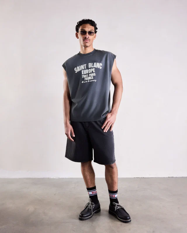 Saint Blanc SHORT OVAL LOGO DENIM SHORT ZWART