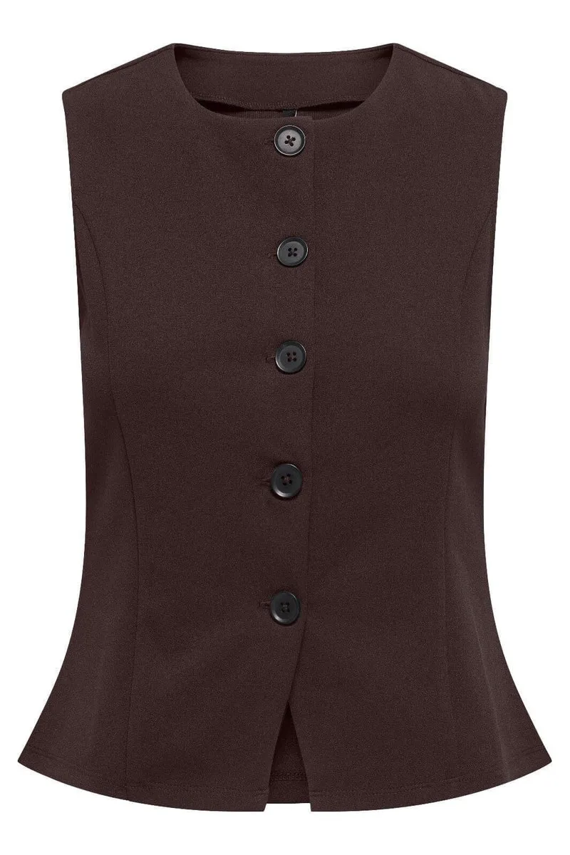 Only - Onlsania Life S/L Button Vest - 4928566 Black Coffee