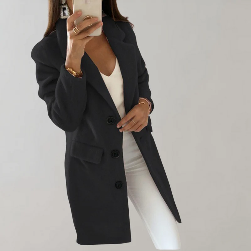 Jas Dames Lang als Blazer met Knopen en Gestructureerd Ontwerp