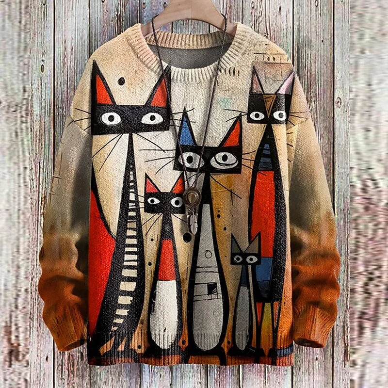 Trui Dames Gebreid met Graffitiprint en Zachte Comfortabele Stof