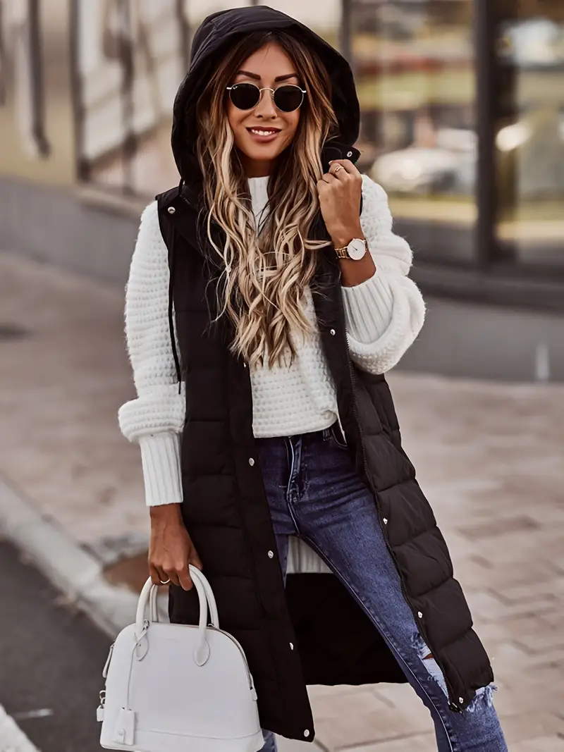 Bodywarmer Dames met een Capuchon en een Slank Mouwloos Ontwerp