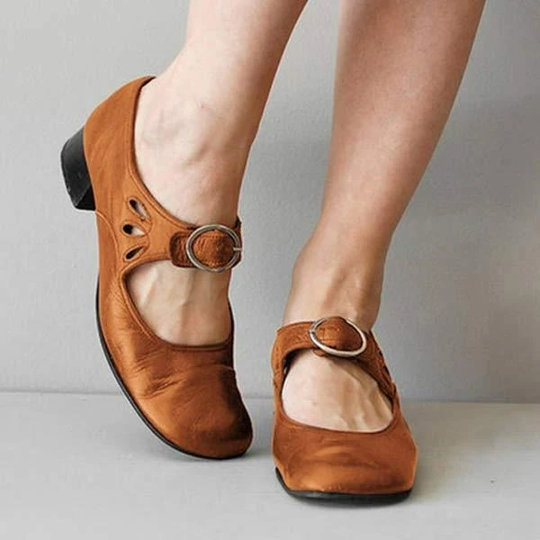 Leren damesschoenen met lage hakken - Aya