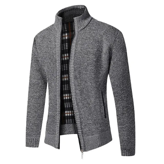 Cardigan Heren Gebreid met Slanke Opstaande Kraag en Zachte Stof