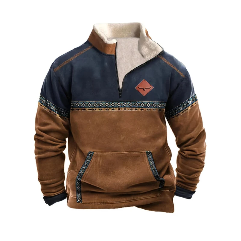 Trui Heren met Westernpatroon Functionele Zak en Zachte Stof