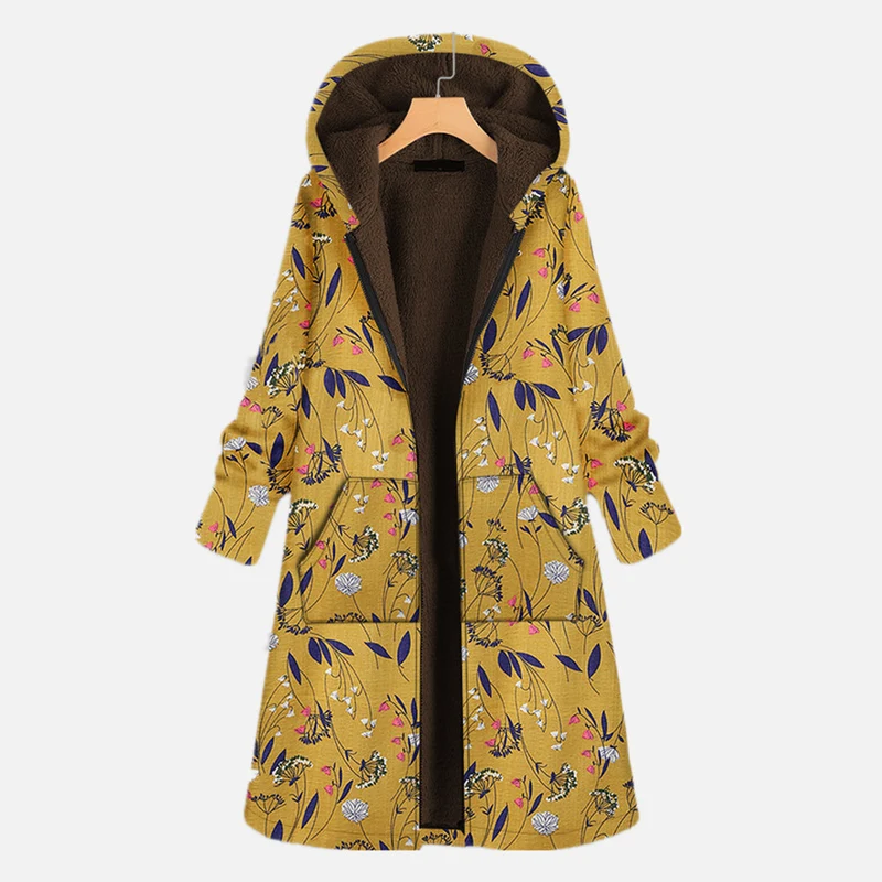 Winterjas Dames met Bloemenprint Capuchon en Duurzame Winterwarmte