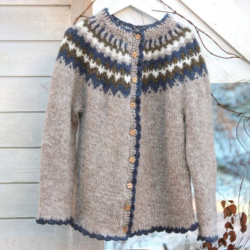 Cardigan Heren Gebreid met Scandinavische Patronen en Knoopsluiting