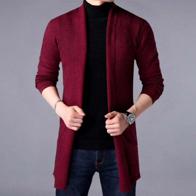 Cardigan Heren Halflang met Slank Silhouet en Zachte Gebreide Stof
