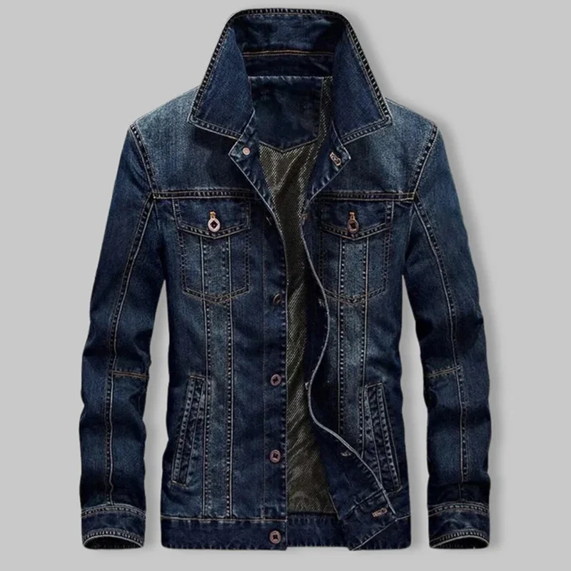 Tussenjas Heren van Denim met Meerdere Zakken en Gestructureerde Kraag