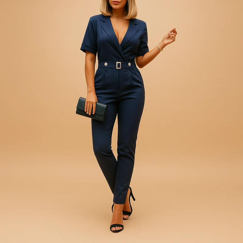 Elegante jumpsuit met kraag en V-hals voor dames | Merel