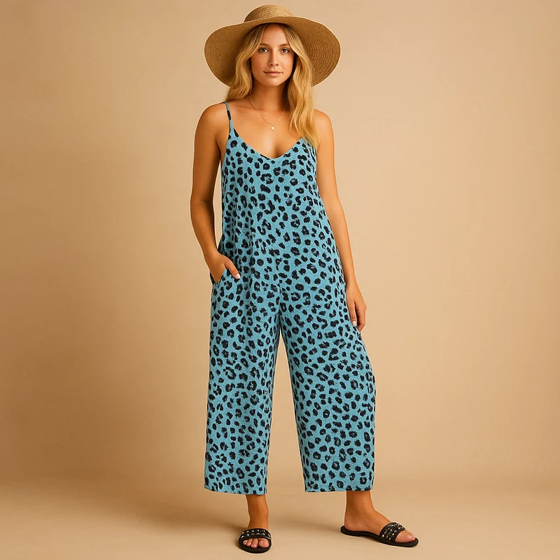 Halterjumpsuit met luipaardprint voor dames | Jasmijn